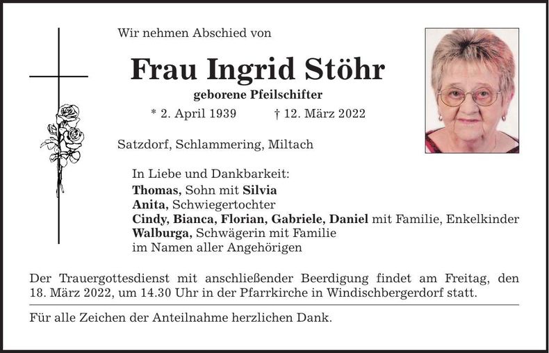 Traueranzeige Ingrid Stöhr