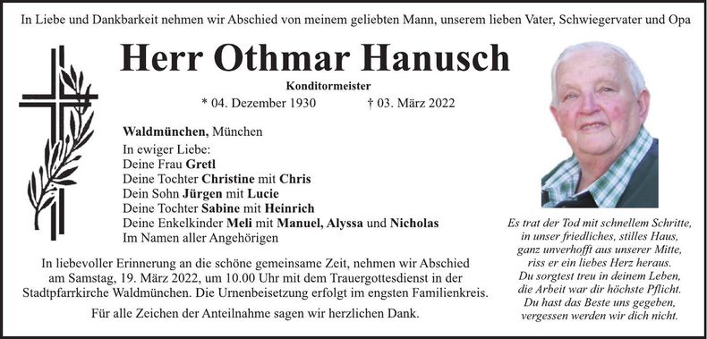 Traueranzeige Othmar Hanusch