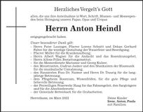 Traueranzeige Anton Heindl