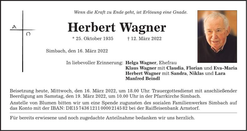 Traueranzeige Herbert Wagner