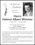 Traueranzeige Helmut Albert Wimmer