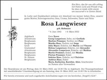 Traueranzeige Rosa Langwieser