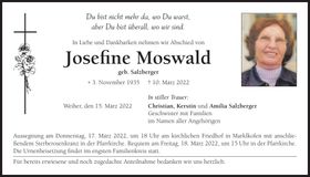 Traueranzeige Josefine Moswald