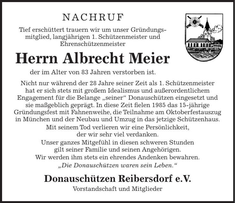 Traueranzeige Albrecht Meier