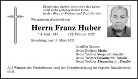 Traueranzeige Franz Huber