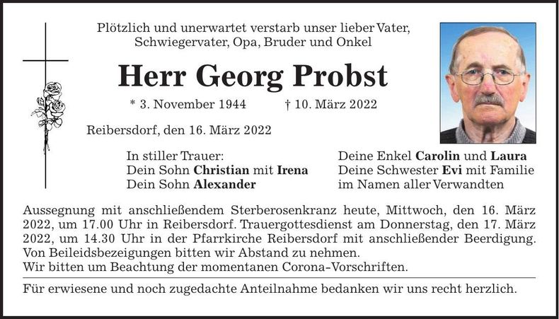Traueranzeige Georg Probst