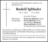 Traueranzeige Rudolf Iglthaler