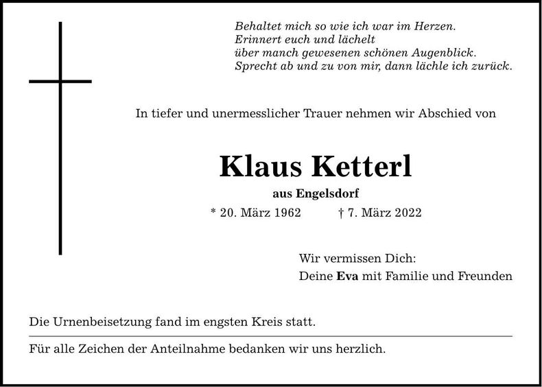 Traueranzeige Klaus Ketterl