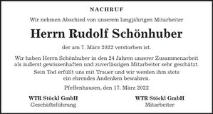 Traueranzeige Rudolf Schönhuber