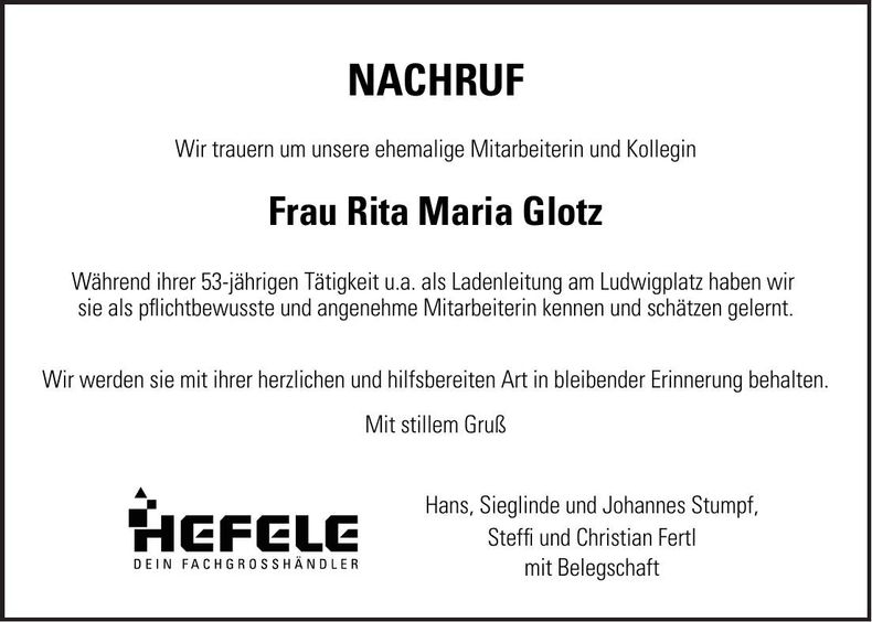 Traueranzeige Rita Glotz