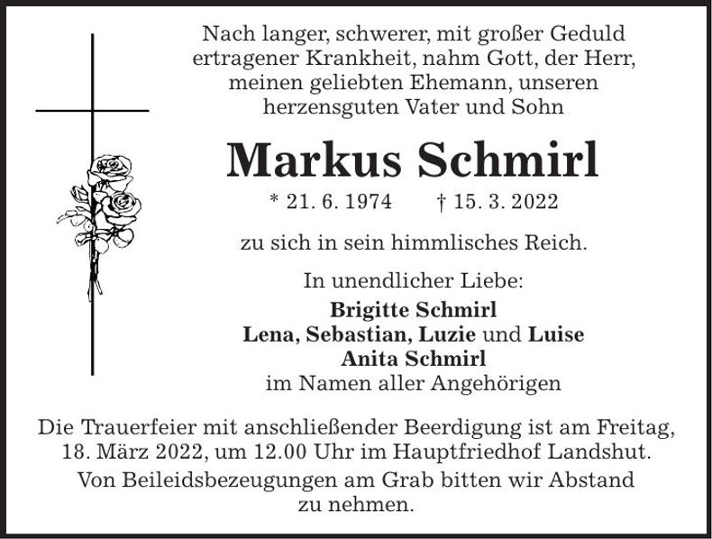 Traueranzeige Markus Schmirl