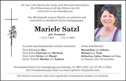 Traueranzeige Mariele Satzl