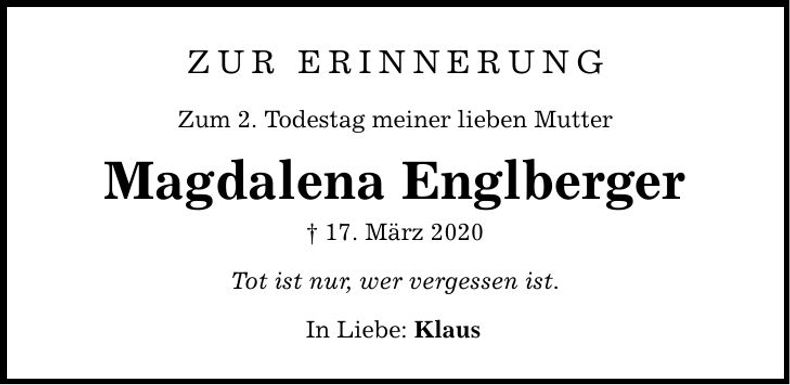 Traueranzeige Magdalena Englberger