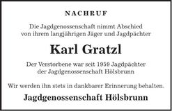 Traueranzeige Karl Gratzl