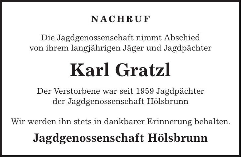 Traueranzeige Karl Gratzl
