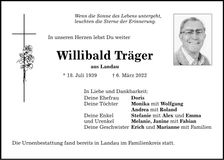 Traueranzeige Willibald Träger