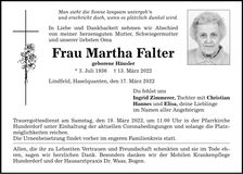 Traueranzeige Martha Falter