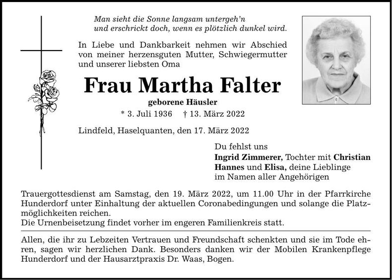Traueranzeige Martha Falter