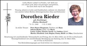 Traueranzeige Dorothea Rieder