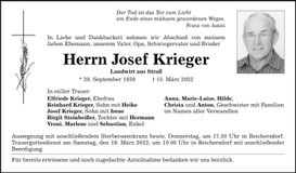 Traueranzeige Josef Krieger