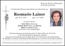 Traueranzeige Rosmarie Lainer