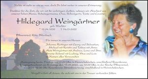 Traueranzeige Hildegard Weingärtner