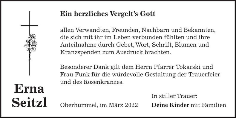 Traueranzeige Erna Seitzl