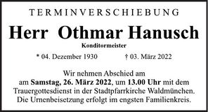 Traueranzeige Othmar Hanusch