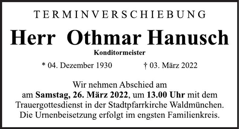 Traueranzeige Othmar Hanusch