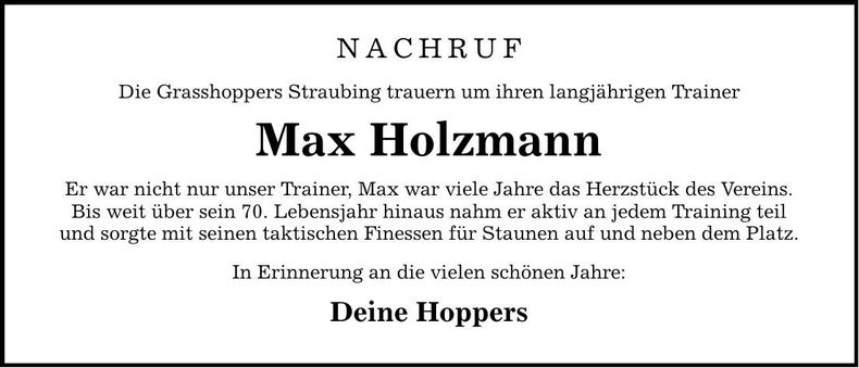 Traueranzeige Max Holzmann