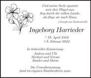 Traueranzeige Ingeborg Harrieder