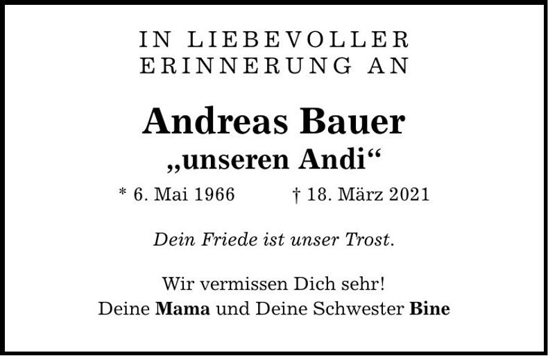 Traueranzeige Andreas Bauer