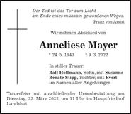 Traueranzeige Anneliese Mayer