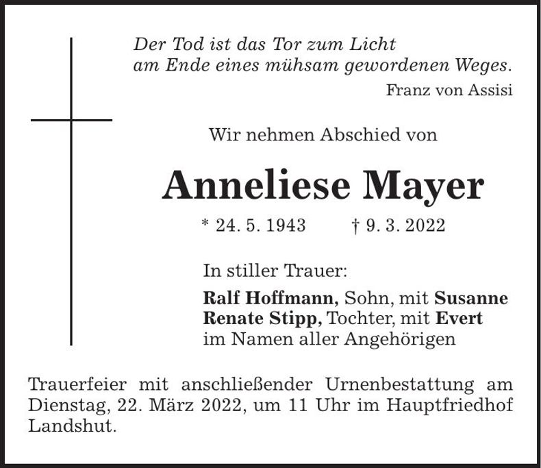 Traueranzeige Anneliese Mayer