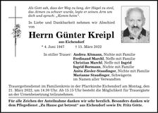 Traueranzeige Günter Kreipl