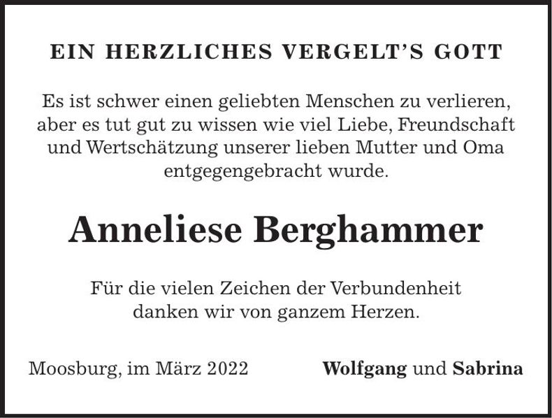 Traueranzeige Anneliese Berghammer