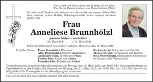 Traueranzeige Anneliese Brunnhölzl