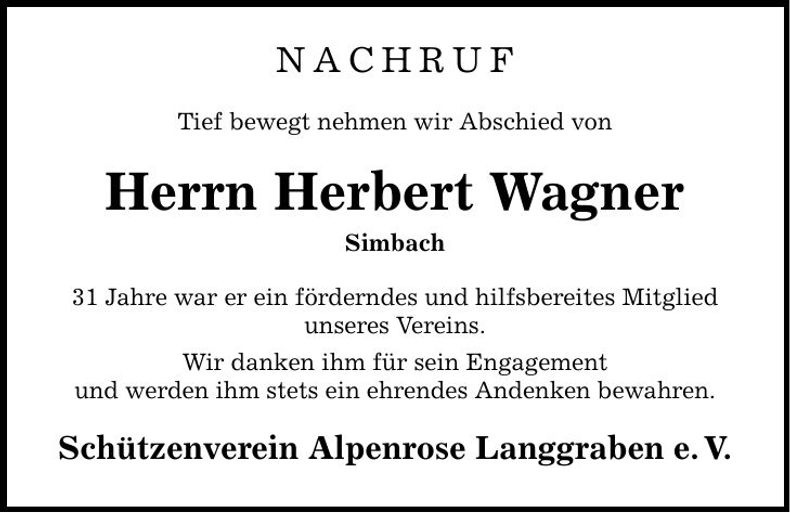 Traueranzeige Herbert Wagner