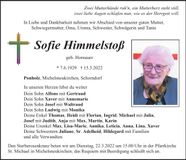 Traueranzeige Sofie Himmelstoß