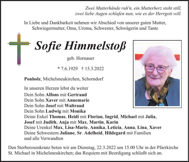 Traueranzeige Sofie Himmelstoß