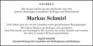 Traueranzeige Markus Schmirl