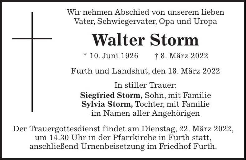 Traueranzeige Walter Storm