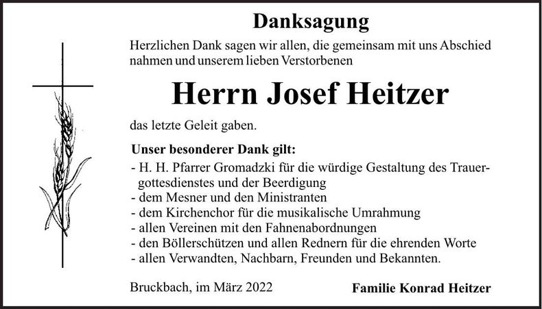 Traueranzeige Josef Heitzer
