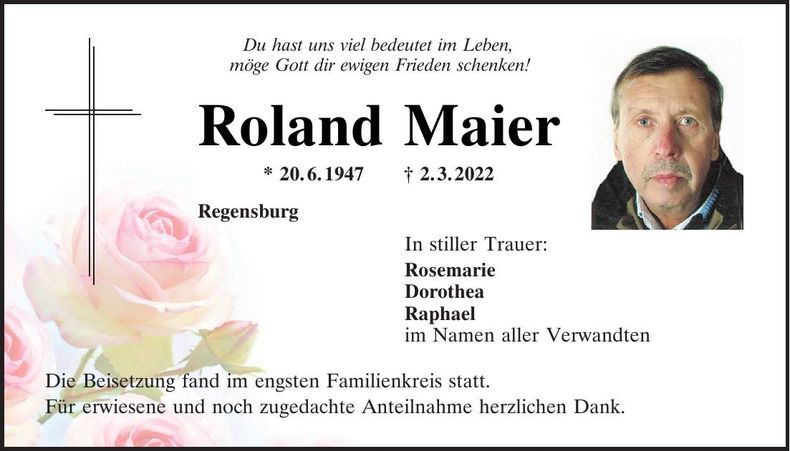 Traueranzeige Roland Maier