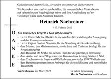 Traueranzeige Heinrich Nachreiner