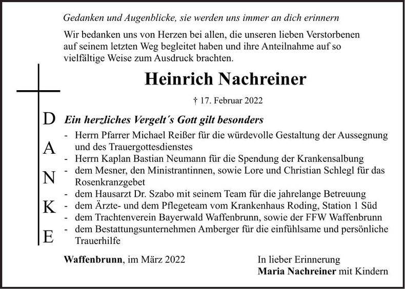 Traueranzeige Heinrich Nachreiner