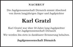 Traueranzeige Karl Gratzl