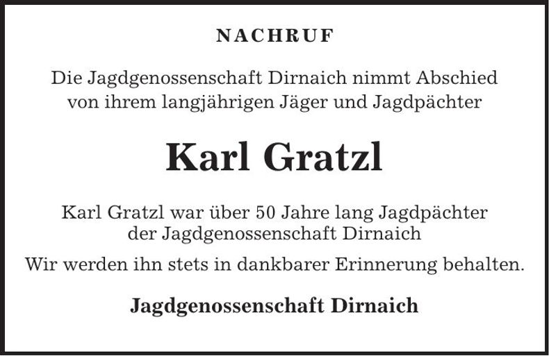 Traueranzeige Karl Gratzl