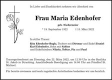 Traueranzeige Maria Edenhofer