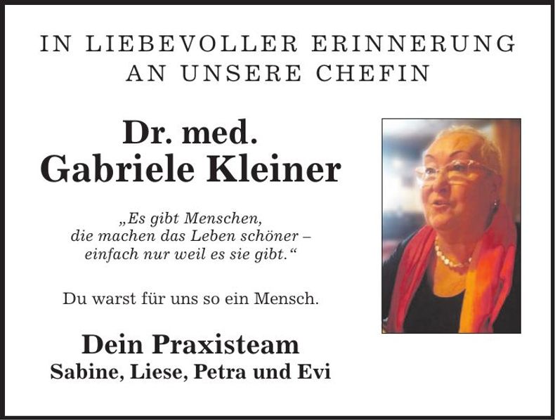 Traueranzeige Gabriele Kleiner
